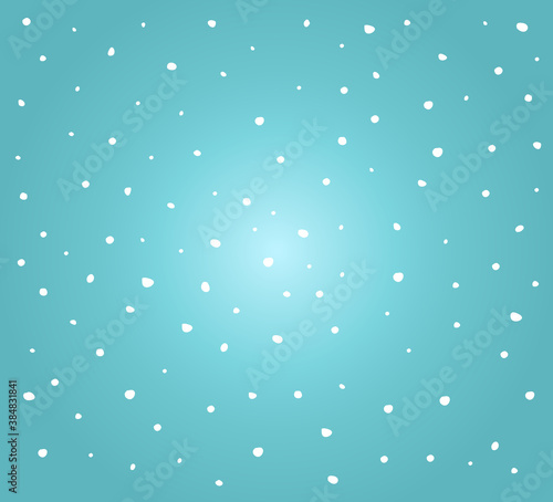 Winter snow falling from blue sky background.