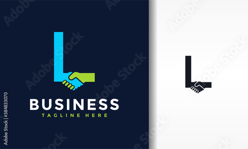 letter L shake hands logo