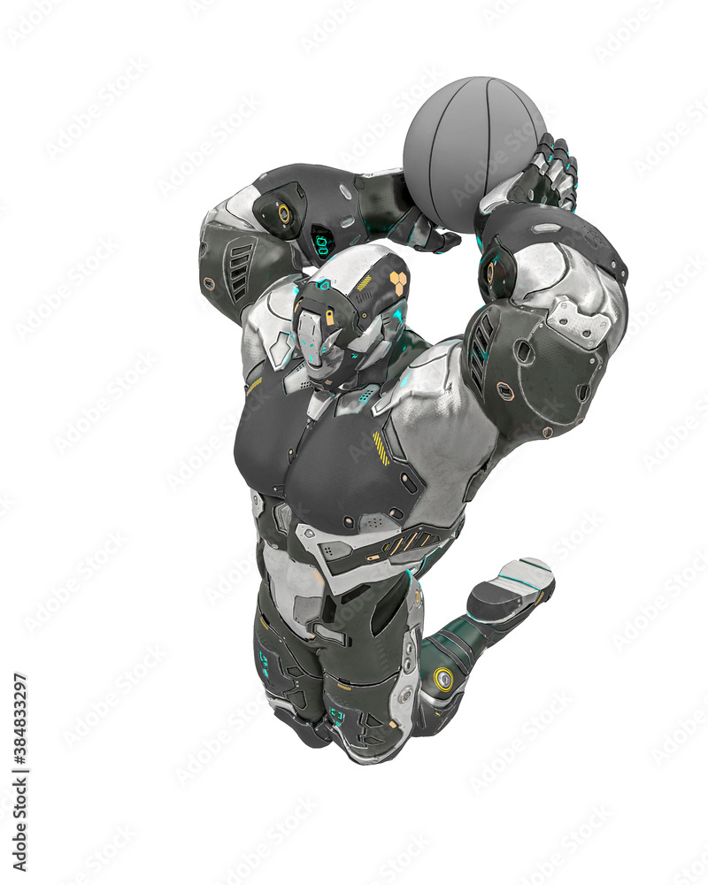 futuristic astronaut is jumping with a basketball ball futuristic astronaut is jumping with a basketball ball
