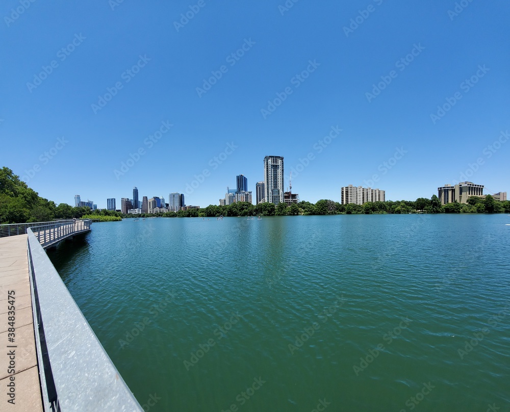 Obraz premium city river and skyscrapers