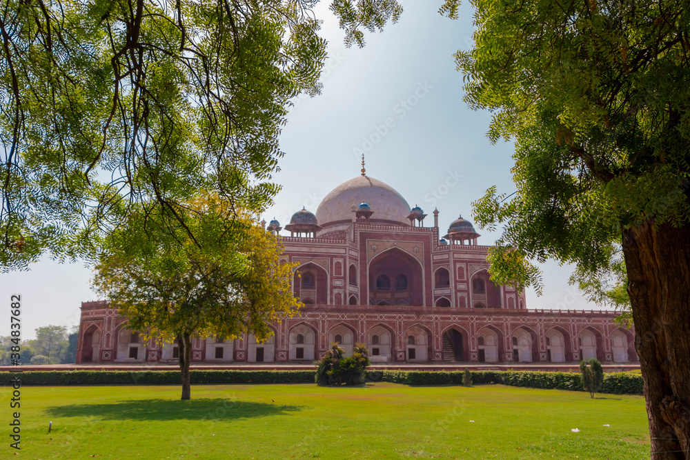 Humayun Tomb with some green tree branches
