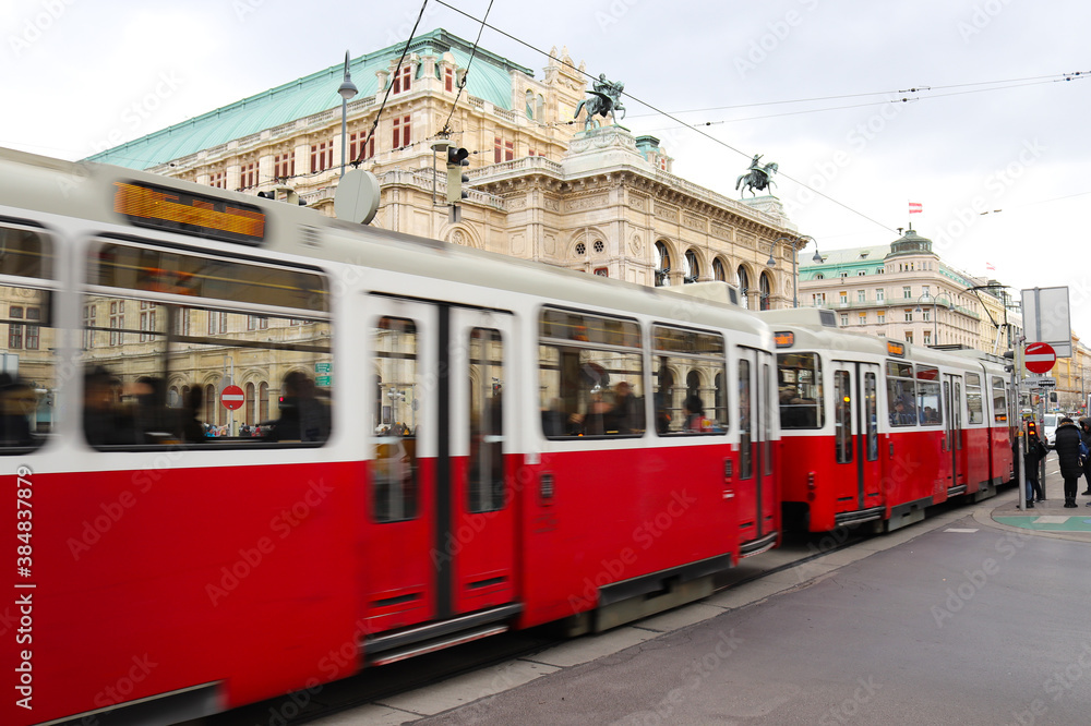 Tram in front of Vienna's Opera house