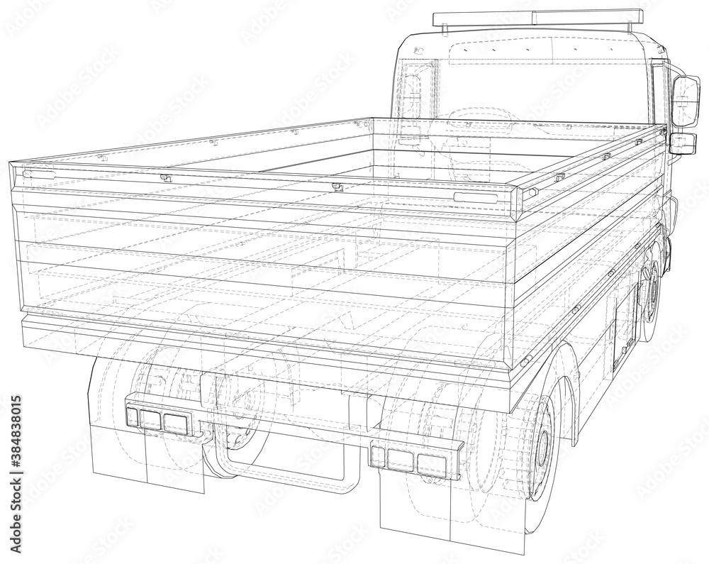 Flatbed truck vector illustration. Wire-frame line isolated. Vector rendering of 3d.