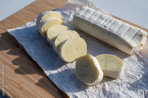 Belgian abbey cheese fagotin in pieces with jam served outdoor, Wallonia, Belgium photo