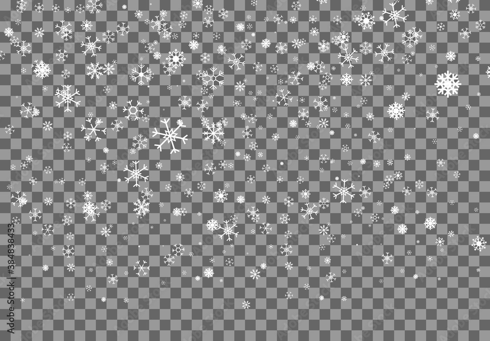 Falling snowflakes on transparent background. Christmas snow. Snowfall Winter Christmas Background. Christmas background with falling snowflakes on transparent backgraund.Vector Falling snowflakes on transparent background. Christmas snow. Snowfall Winter Christmas Background. Christmas background with falling snowflakes on transparent backgraund.Vector