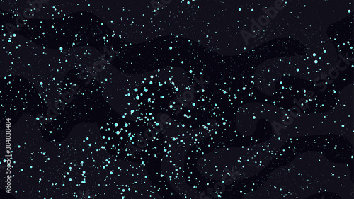  Deep dark night scene with starry sky. Dark interstellar space. Blue cold nebula. Dark night sky. Vector illustration