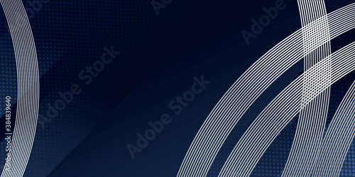Trendy composition of blue technical shapes on black background. Dark metallic perforated texture design. Technology illustration. Vector header banner 