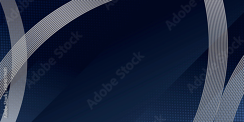 Trendy composition of blue technical shapes on black background. Dark metallic perforated texture design. Technology illustration. Vector header banner 