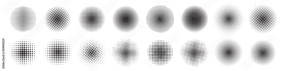 Set of circle abstract halftone. Vector illustration