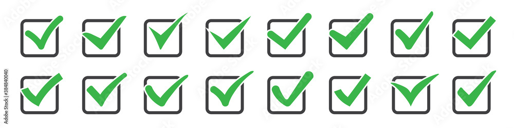 Set of check marks or ticks in boxes Set of check marks or ticks in boxes