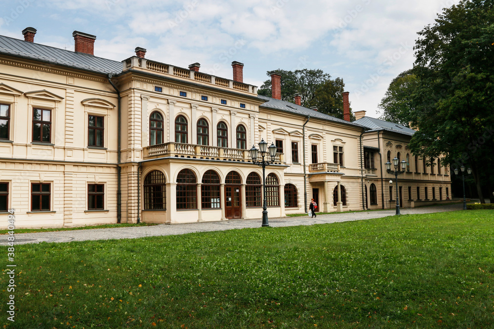 ZYWIEC,POLAND - AUGUST 05, 2020: New castle in park