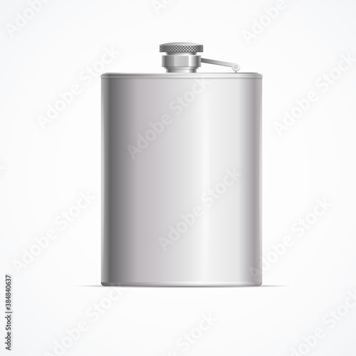 Realistic Detailed 3d Metal Hip Flask. Vector