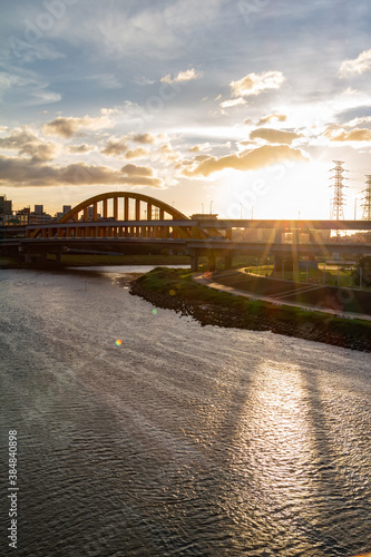 Sunset view of the beautiful First MacArthur Bridge photo