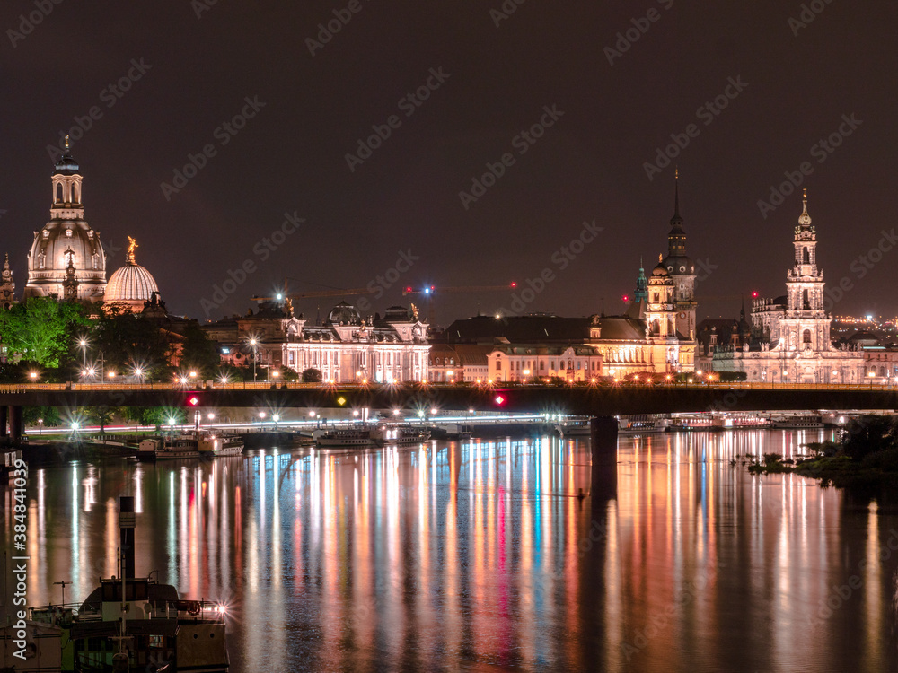 Dresden night old town view from bridge
