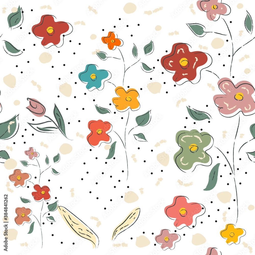 Seamless floral pattern with hand drawn plants Seamless floral pattern with hand drawn plants