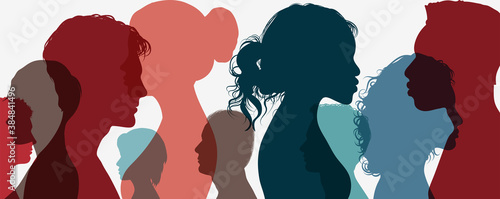 Group of multi-ethnic business co-workers and colleagues. Silhouette of diversity people side. Community of friends. Cooperation and collaboration. Teamwork partnership organization. Color