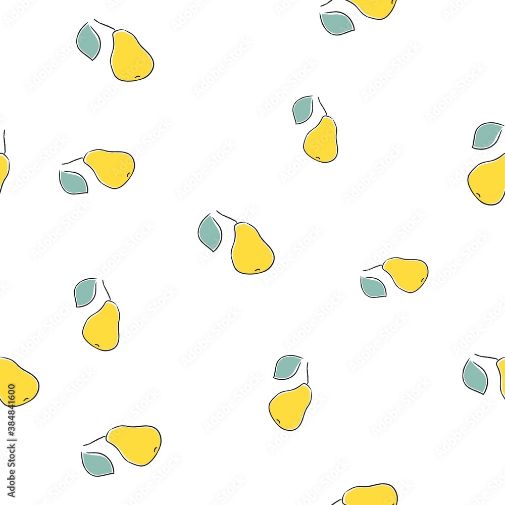 Seamless Pattern with hand drawn pears on black
