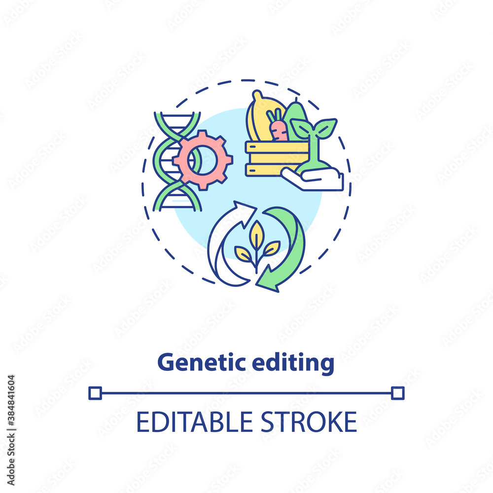 Genetic editing concept icon. Agriculture innovation. Technologies for improving healthy crops idea thin line illustration. Vector isolated outline RGB color drawing. Editable stroke