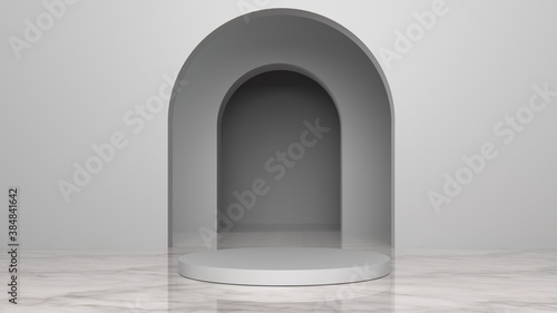 Empty minimal gray podium for product presentation. Empty showcase. Blank template for advertise. 3d render illustration