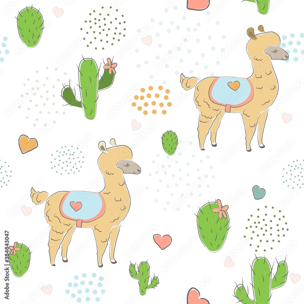 Seamless Alpaca Pattern with cacti Seamless Alpaca Pattern with cacti