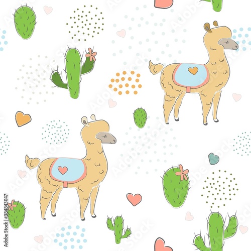 Seamless Alpaca Pattern with cacti © Kristina