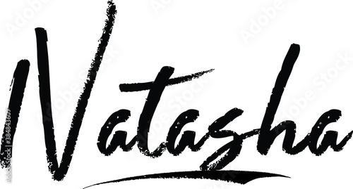Natasha-Female name Modern Brush Calligraphy on White Background photo