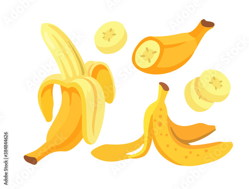yellow bananas set on white background