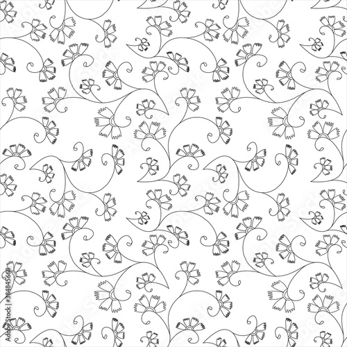 Seamless black and white pattern in zentangle style. Basic and simple coloring book for adults, seniors, and beginner. Digital drawing. Floral. Flower. Oriental. Book Page. Hand drawing. Vector.