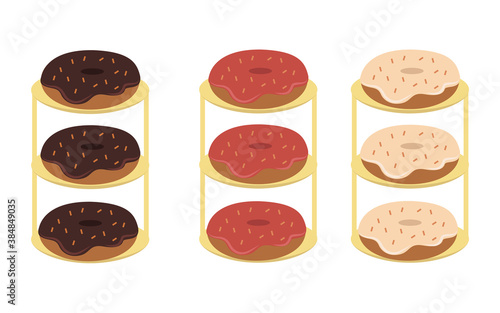 Vector set of donuts with different glaze isolated on white background. Vector illustration.