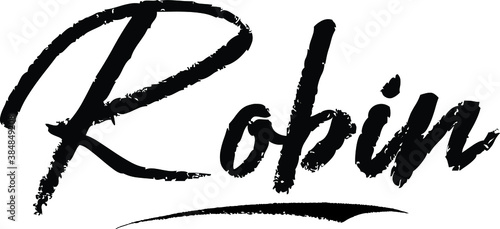 Robin.-Female name Modern Brush Calligraphy on White Background
