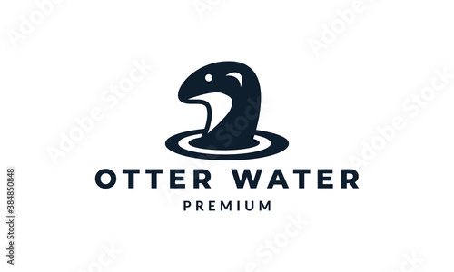 otter on water cute  logo vector illustration design