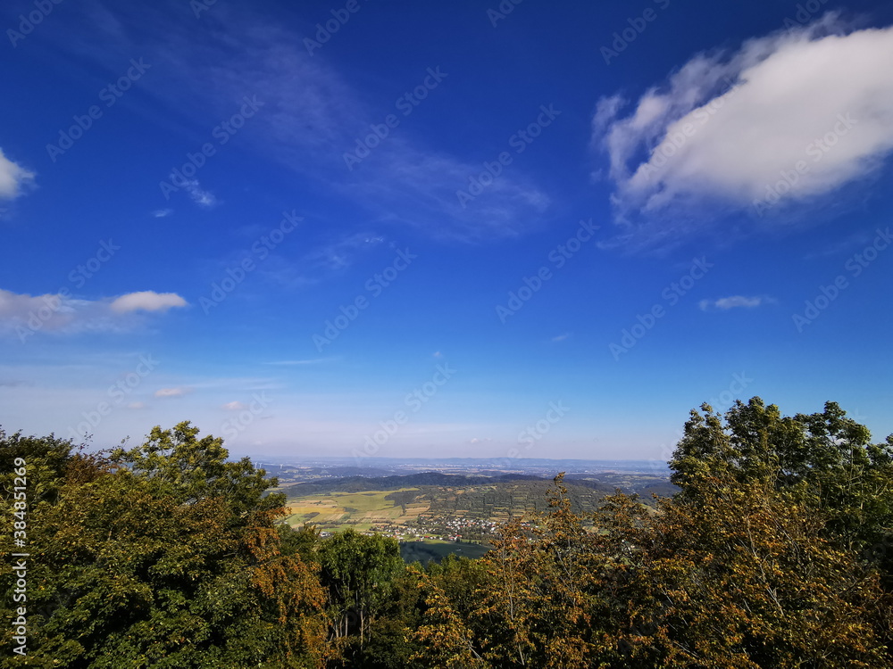 Mountain panorama from the viewing tower on the Beskids