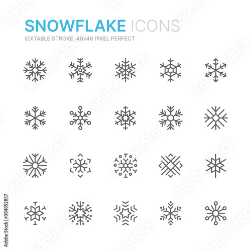 Collection of snowflake outline icons. 48x48 Pixel Perfect. Editable stroke