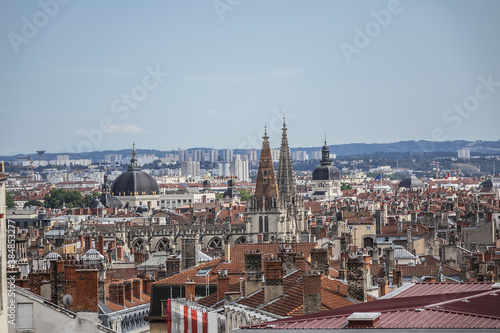 Aerial view of the Lion city skyline. Lyon  Rhone  France.