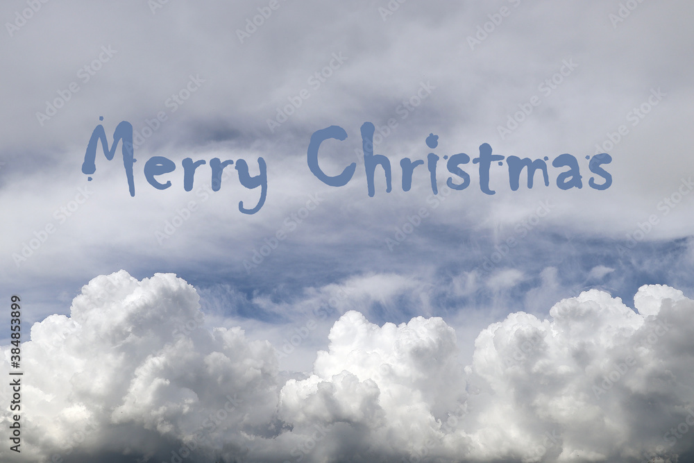 Merry Christmas text on white clouds Merry Christmas text on white clouds