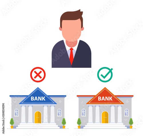 the client chooses a bank with more favorable conditions. flat vector illustration.
