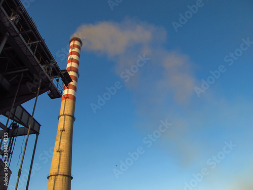 a tall, white and red chimney