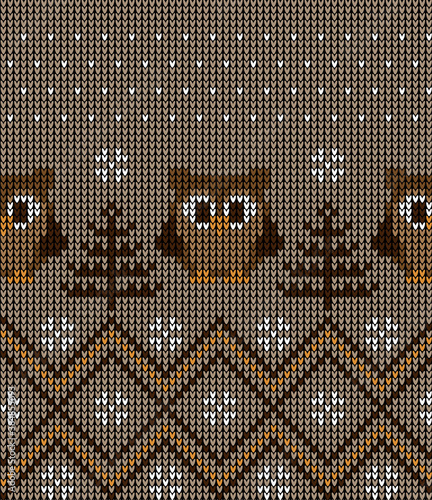 New Year's Christmas pattern knitted with owls vector illustration eps