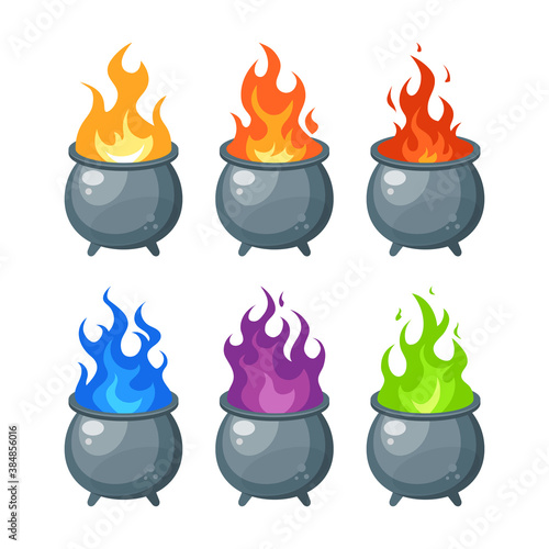 Witches cauldron icon in flat style, vector