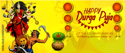 Illustration of Goddess Maa Durga in Happy Dussehra Navratri background Template Design celebrated in Hindu Religion and festival of happy durga puja