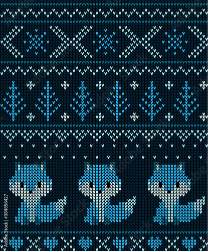 New Year's Christmas pattern knitted with foxes vector illustration eps