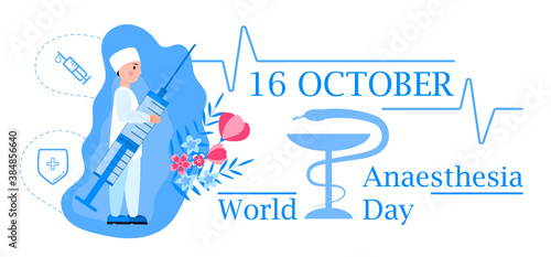 World Anaesthesia Day concept vector. Event is celebrated in16 October. Reanimation equipment for unconscious patients.