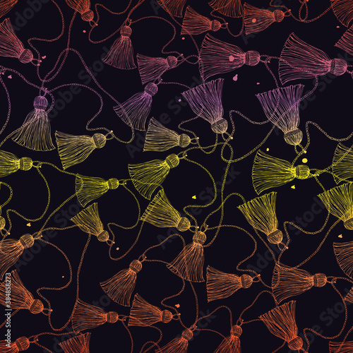 Vintage gradient classic tassels. seamless repeat pattern. Great for modern wallpaper, backgrounds, invitations, packaging design projects. Surface pattern design.