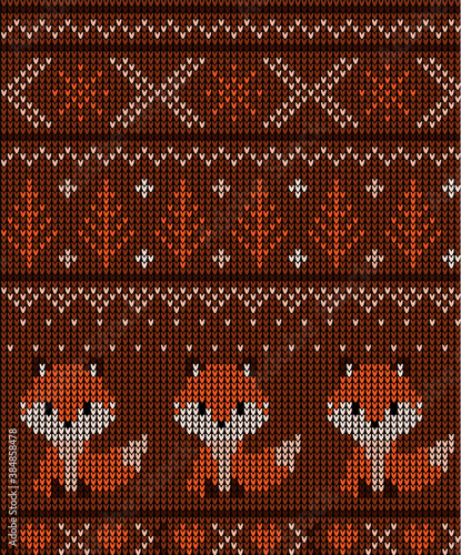 New Year's Christmas pattern knitted with foxes vector illustration eps