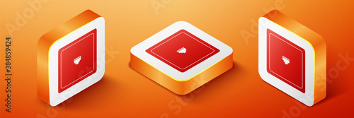 Isometric Ethernet socket sign. Network port - cable socket icon isolated on orange background. LAN port icon. Local area connector icon. Orange square button. Vector.