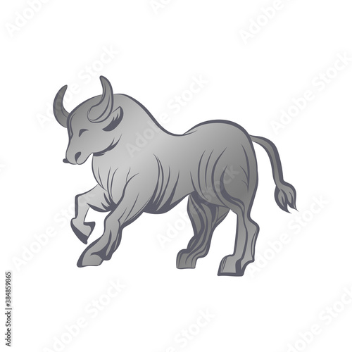Bull running silhouette vector illustration. Silver ox isolated on white background.