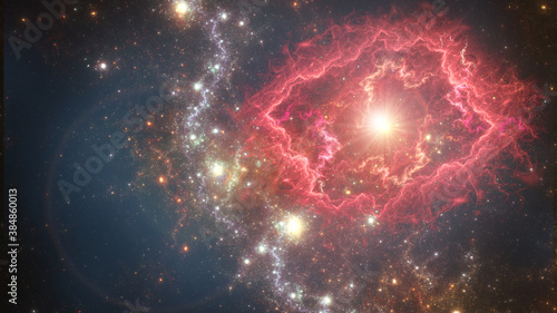 Fototapeta Naklejka Na Ścianę i Meble -  Fantasy stars background with exploding supernova, deep space illustration