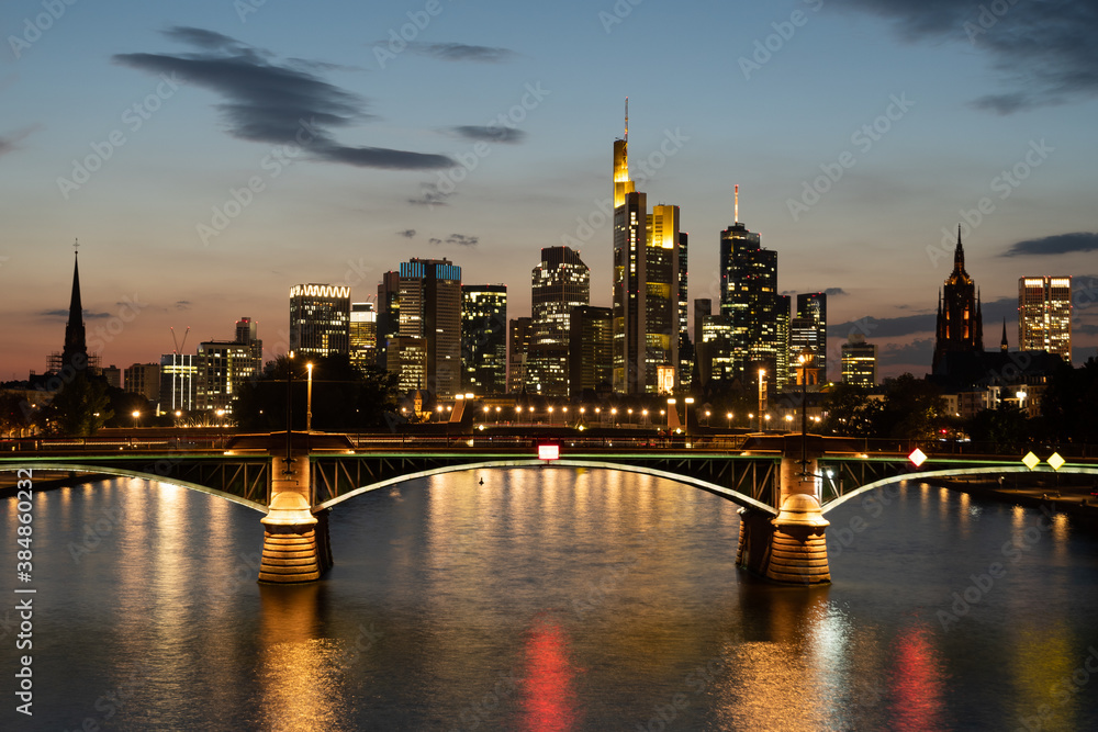 The Ignatz-Bubis bridge in Frankfurt am Main at night