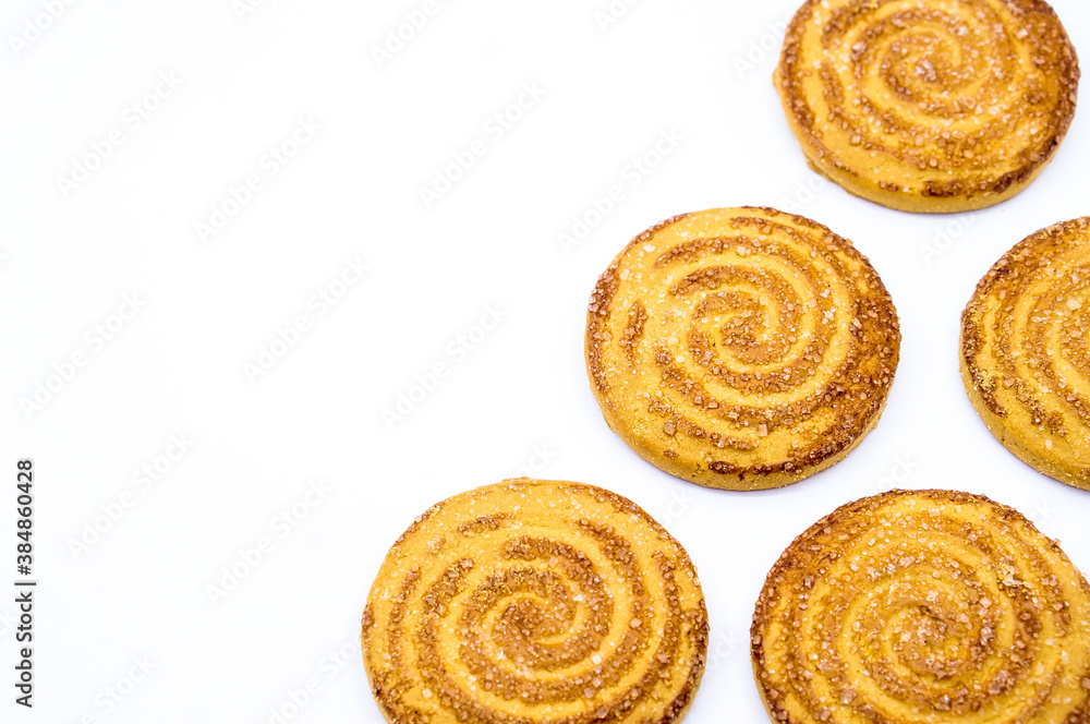 Round cookies sprinkled with sugar. Round cookies. Curled cookies with sugar. Round cookies sprinkled with sugar. Round cookies. Curled cookies with sugar.