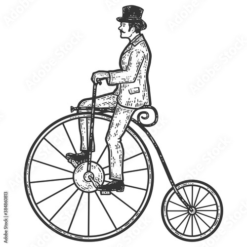 Billede på lærred Vintage man on a high bike, penny farthing